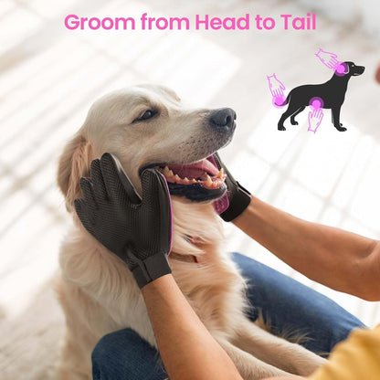Pet Hair Remover Glove - Gentle Pet Grooming Glove Brush - Deshedding Glove - Massage Mitt with Enhanced Five Finger Design - Perfect for Dogs & Cats with Long & Short Fur - 1 Pack (Right-Hand), Pink