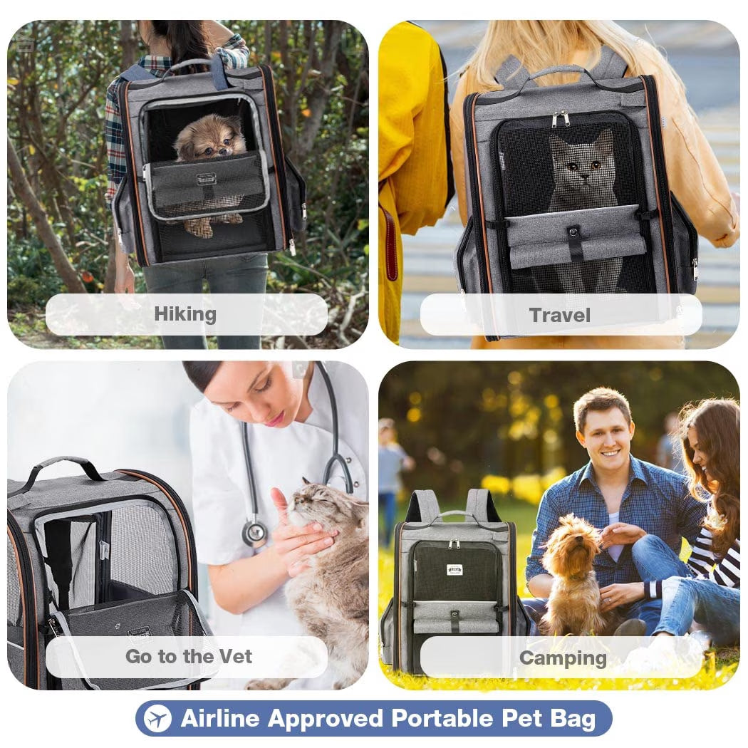 Extra Large Expandable Pet Backpack Carrier for Cats and Small Dogs Grey