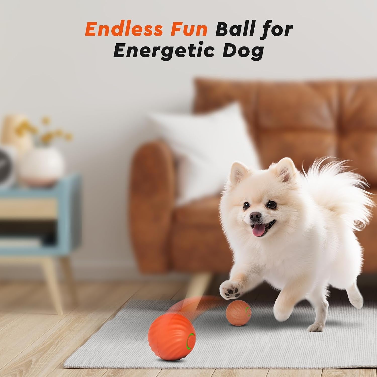 Interactive Dog Toys Ball Small, 2.1 Inch Bouncing Rotating Ball, Pet Toys for Small Dogs, USB Rechargeable (Orange)