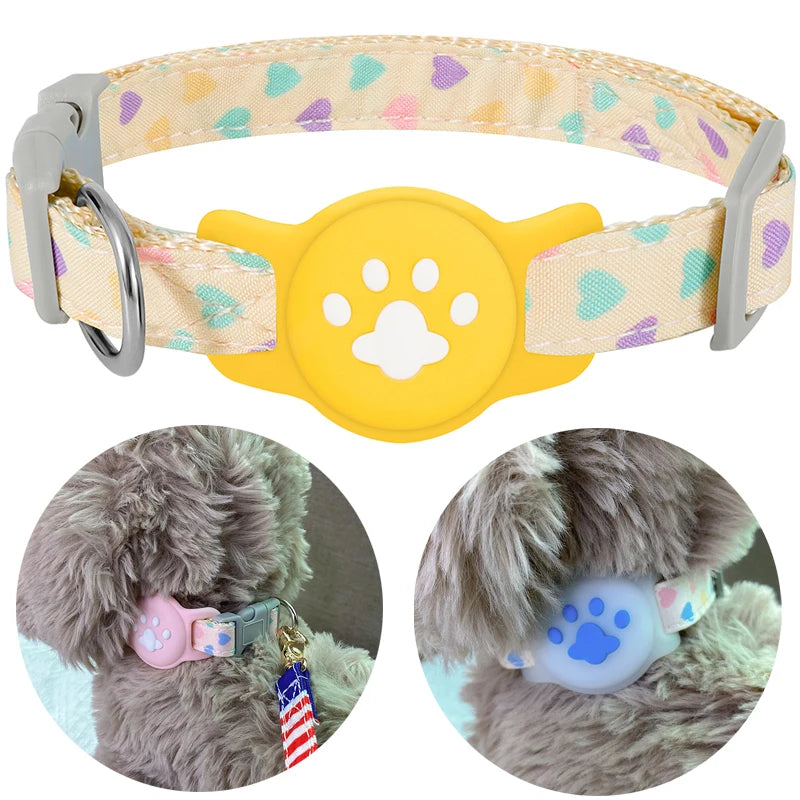Pet Collar for Airtag Cute Anti-Lost Dog Cat Collar Adjustable Nylon Pet Collar for Small Dog