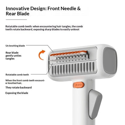 Petgravity 2-In-1 Pet Dematting & Deshedding Comb for Dogs Cats Rotatable Pin Safe 2Mm Blade One-Click Hair Removal