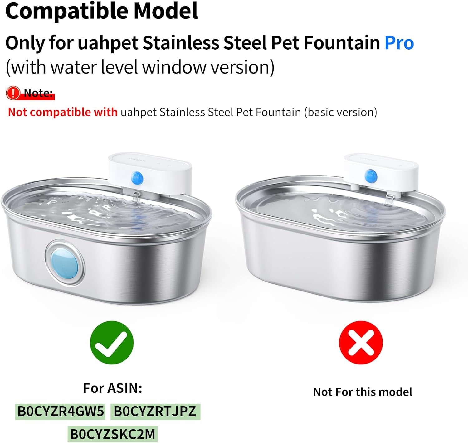 Replacment Pump for Stainless Steel Pet Water Fountain Pro (With Water Level Window Version)