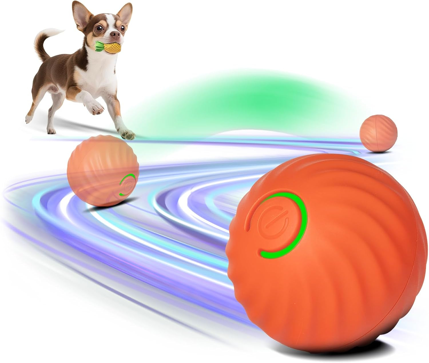 Interactive Dog Toys Ball Small, 2.1 Inch Bouncing Rotating Ball, Pet Toys for Small Dogs, USB Rechargeable (Orange)