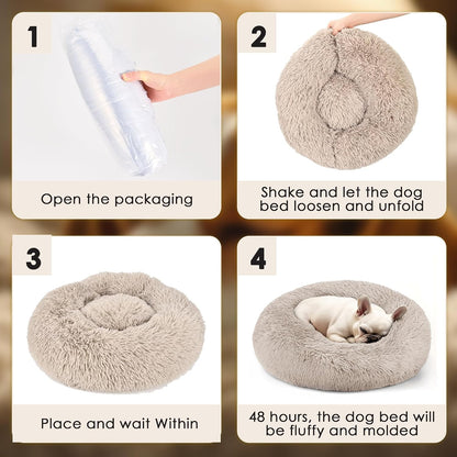 Dog & Cat Bed, 20In Cat Beds for Indoor Cats, Calming Donut Bed for Puppy and Kitten, Washable round Fluffy Pet Bed for Small Medium Dogs and Cats (Brown)