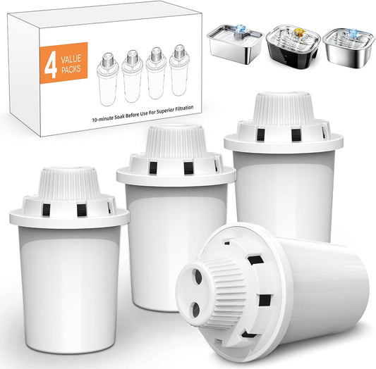 Large Dog Water Fountain Filters Replacement 4 Packs for  3 Gallons Stainless Steel Pet Fountain Dog Water Bowl Dispenser,7-Layer Human-Grade Vertical Filtration for D2341/D2223/D2419/D2322 Model