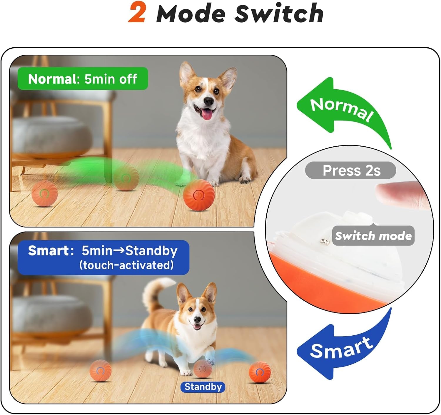 Interactive Dog Toys Ball Small, 2.1 Inch Bouncing Rotating Ball, Pet Toys for Small Dogs, USB Rechargeable (Orange)