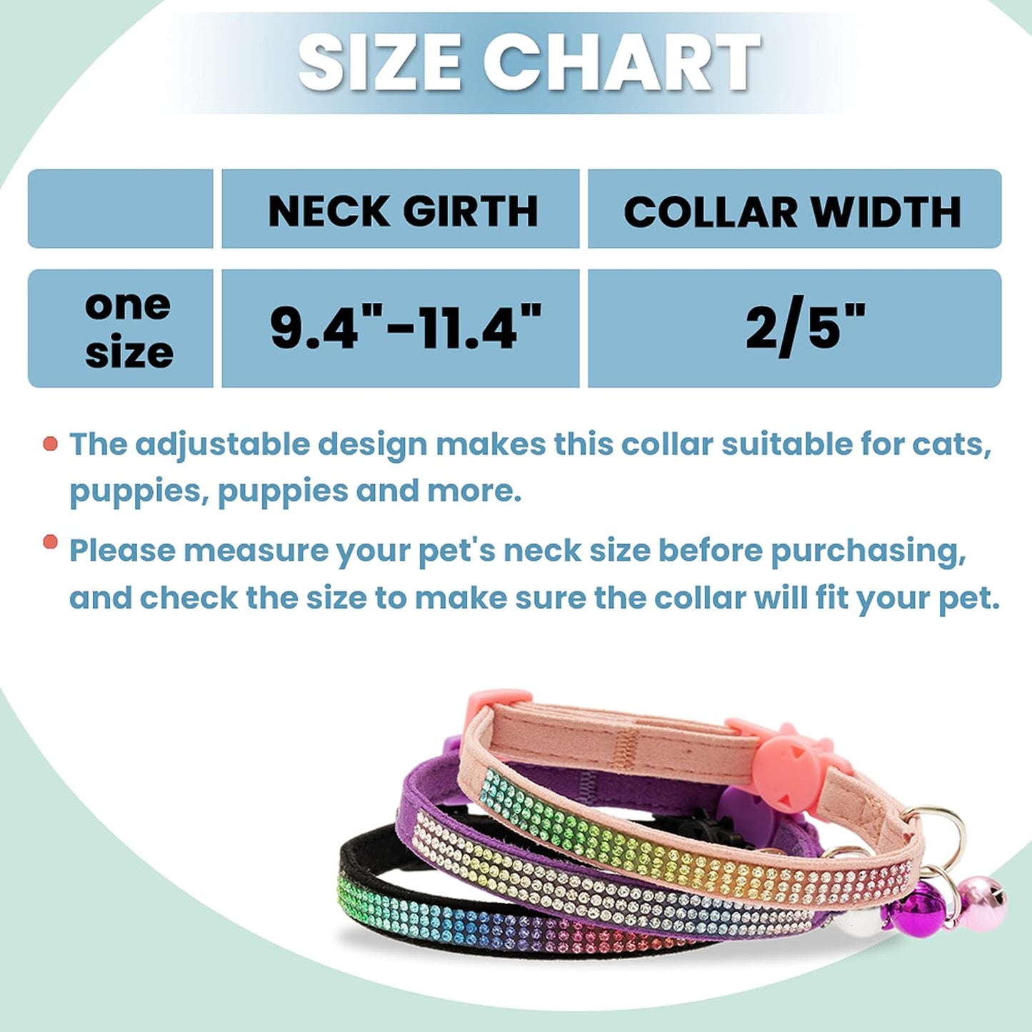 Breakaway Cat Collar with Bells, 3 Pack Rhinestone Pet Collars | Adjustable Bling Cute Adjustable Collars Pet Accessories for Girl & Boy Cats, Kitten, Puppy