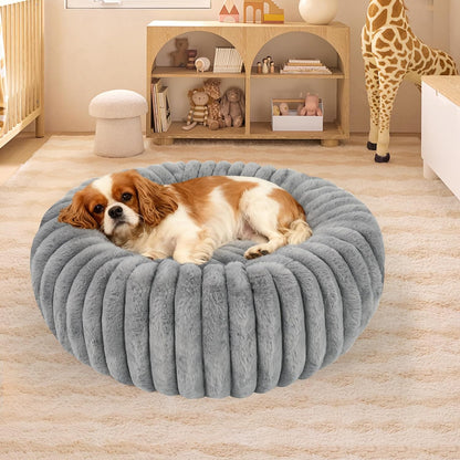 Washable Small Cat Dog Bed,Calming anti Anxiety round Donut Dog Bed,Cute Kitten Cat Beds for Indoor Cats,Fluffy Puppy Dogs Beds for Small Dogs, Anti-Slip Comfort Pet Bed(Grey,S)