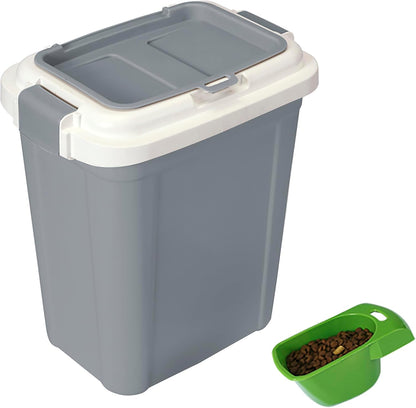 : Airtight Pet Food Storage Container - 23 Qt, Grey - Holds 20 Lbs, Lightweight Bin & Measuring Scooper, Dogs-Cats-Animal Supplies