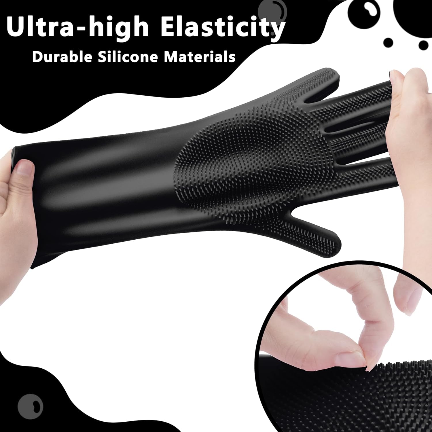 Pet Grooming Gloves—Dog Washing Gloves with High-Density Teeth, Dog Bath Scrubber with Enhanced Five Finger Design, Silicone Gloves for Dogs and Cats Bathing, Massage (Dark)