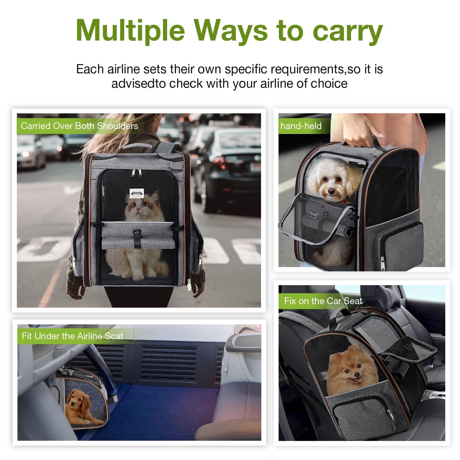 Extra Large Expandable Pet Backpack Carrier for Cats and Small Dogs Grey