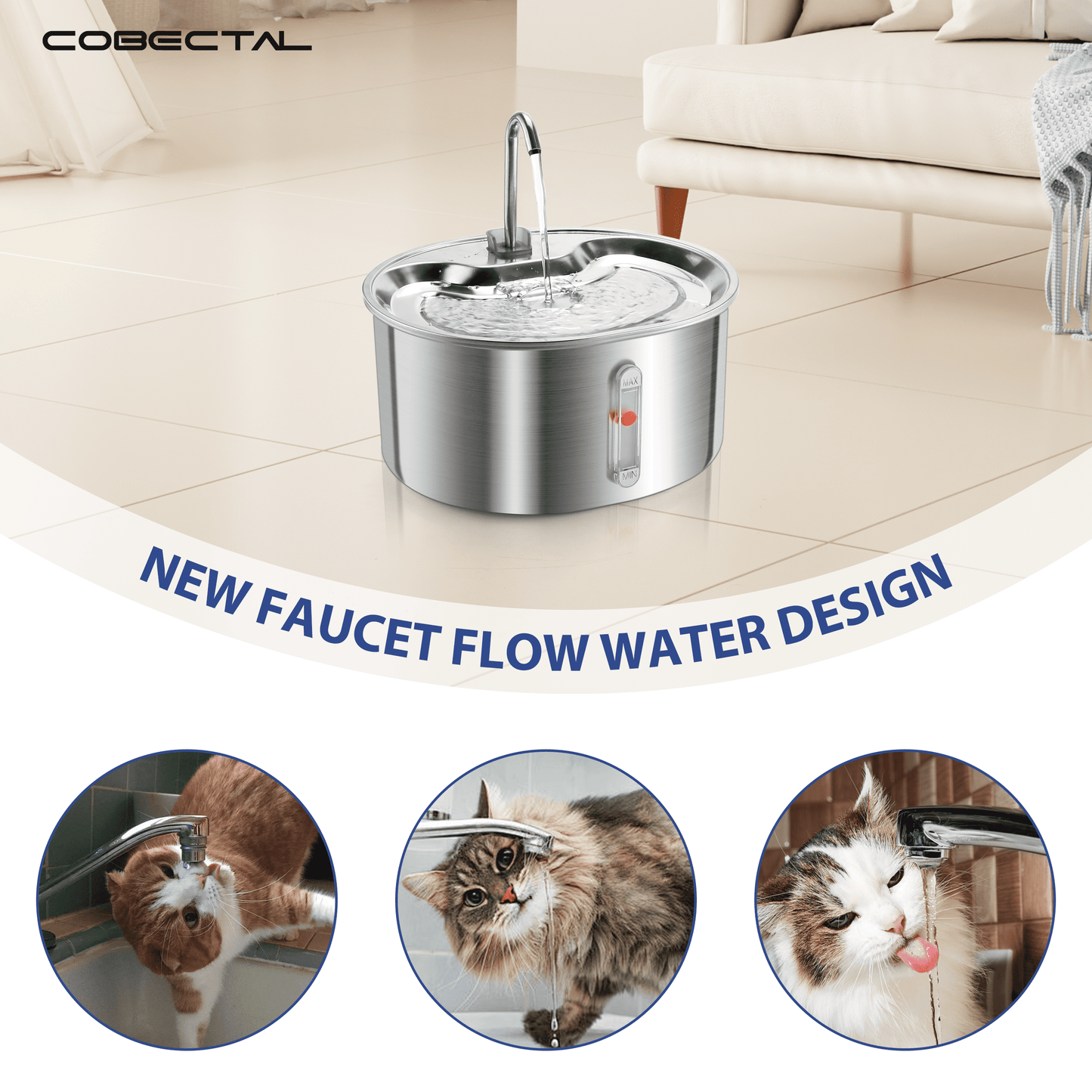304 Stainless Steel Pet Water Fountain, 3.2L Automatic Electric Drinking Bowl for Cats and Dogs
