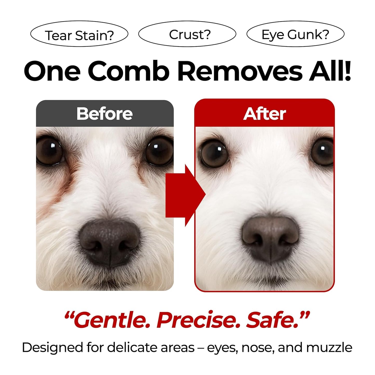Facial Grooming Comb | Dog Eye Combs, Stress-Free Eye Gunk Remover for Dogs & Cats, Pet Facial Brush, Cat Grooming Kit