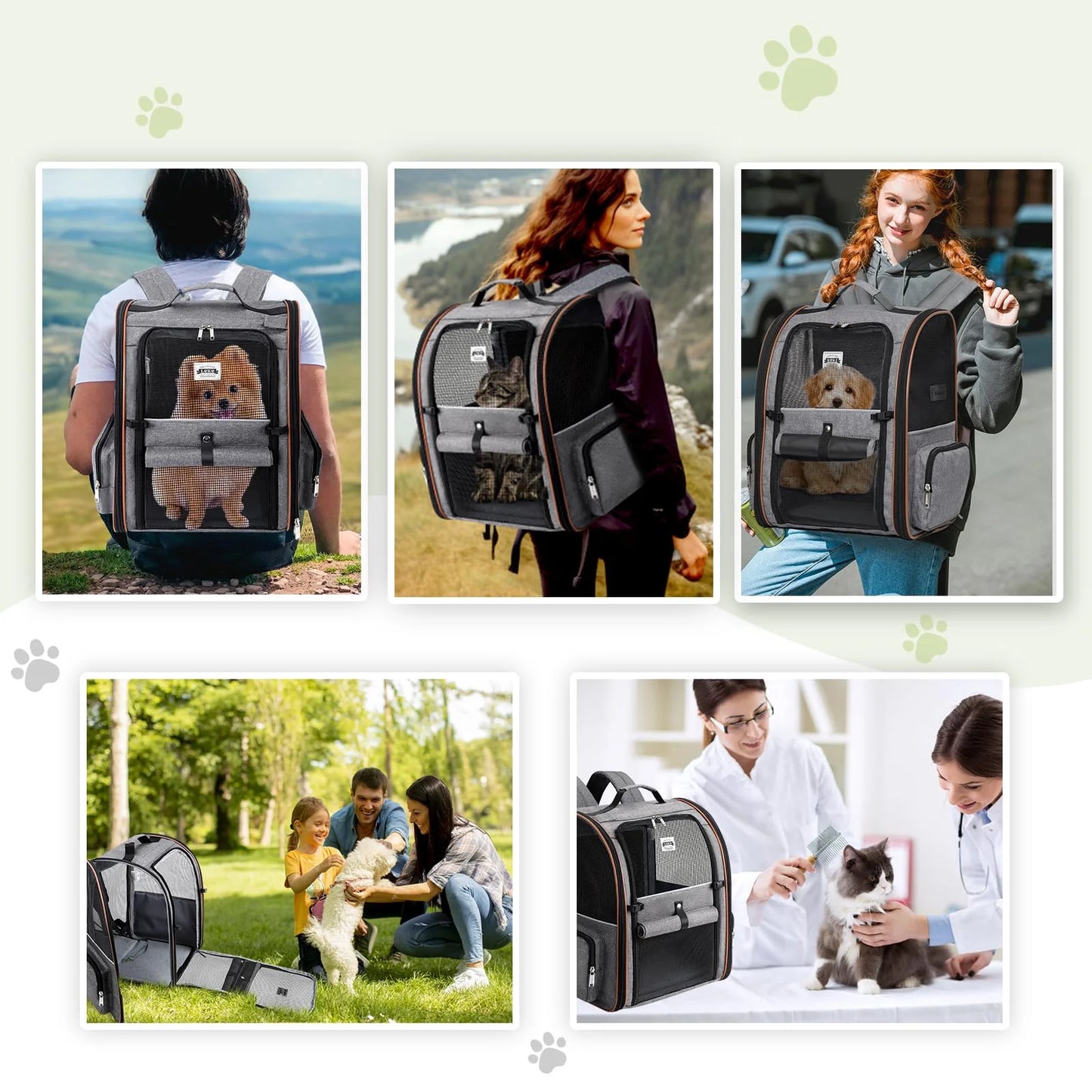 Extra Large Expandable Pet Backpack Carrier for Cats and Small Dogs Grey