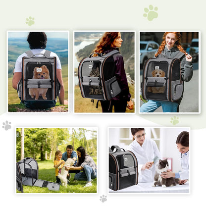 Extra Large Expandable Pet Backpack Carrier for Cats and Small Dogs Grey