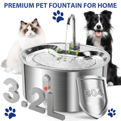 304 Stainless Steel Pet Water Fountain, 3.2L Automatic Electric Drinking Bowl for Cats and Dogs