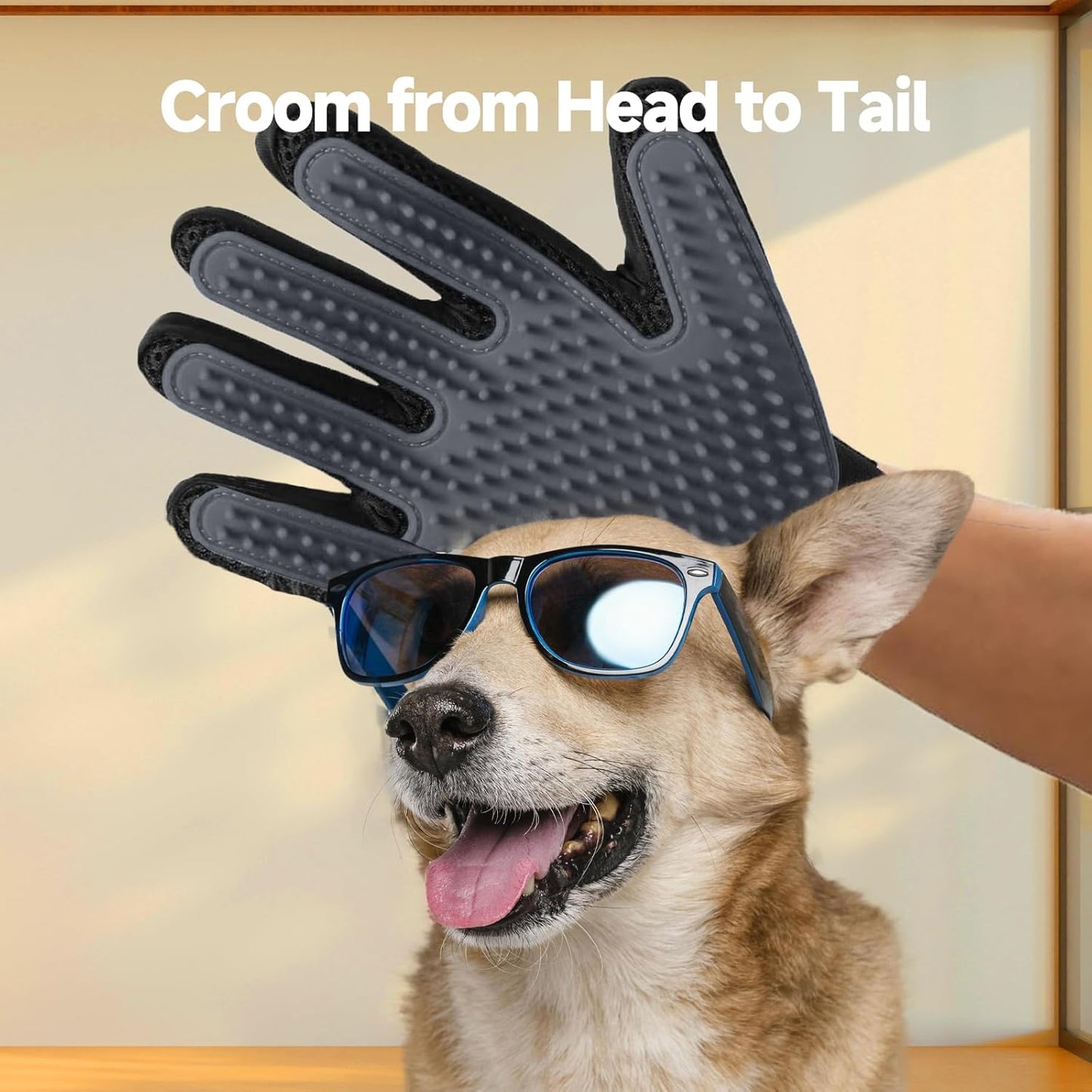 Pet Hair Removal Glove for Dogs & Cats, 2-Pack Gray | 2-In-1 Deshedding Brush and Massage Mitt for Shedding Control, Bathing and Washing, Safe for Short or Long Hair Pets