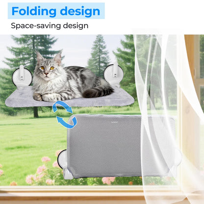 . Cat Window Hammock, Foldable Cat Window Perch with Lever Lock Suction Cups, Holds up to 50 Lbs, Washable Cover (M 1Pc)