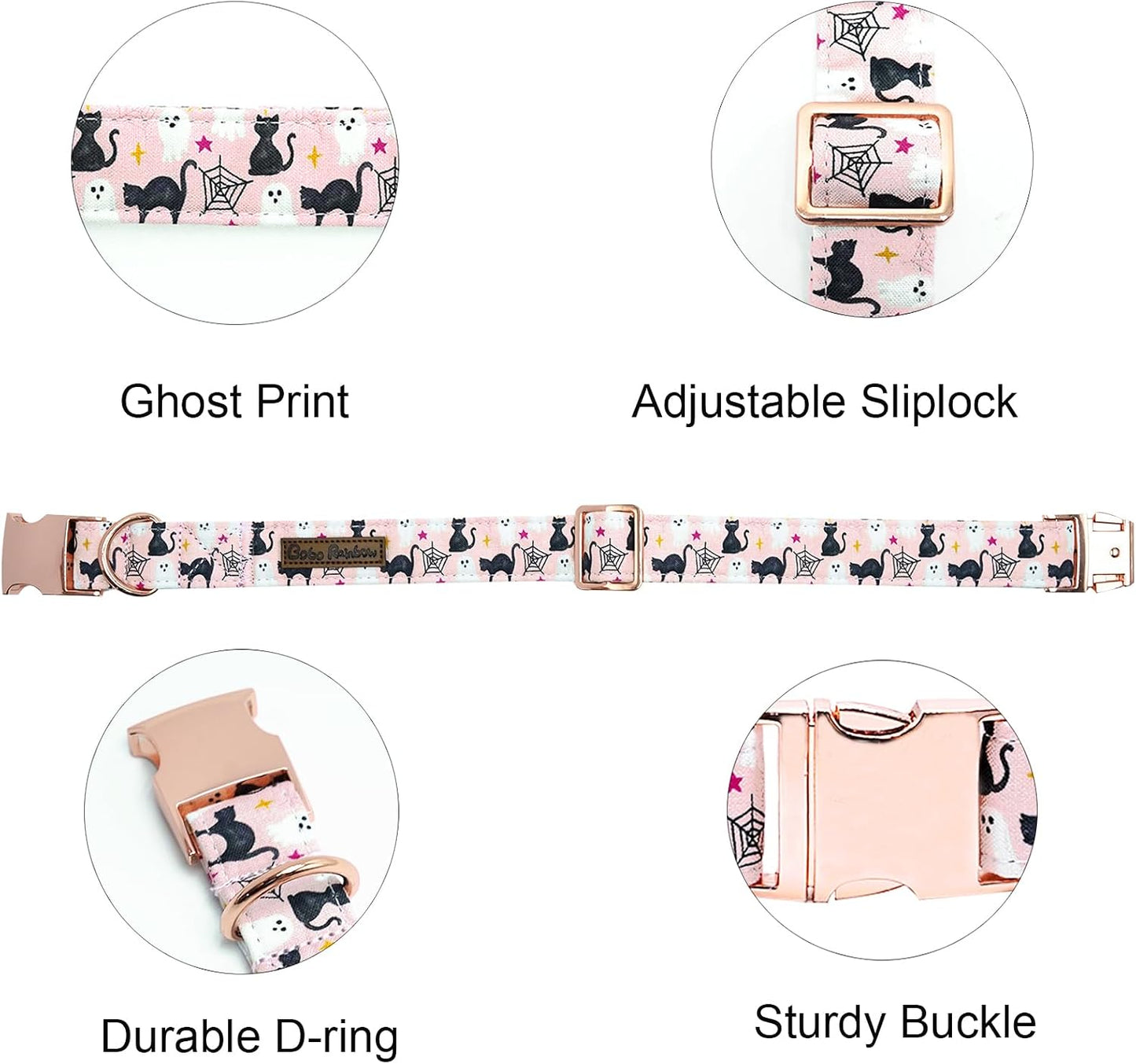Dog Collars, Halloween Pet Collar Fall Dog Collar Ghost Print Pet Collar Durable Metal Collar Cute Boy Girl Dog Collars Adjustable Dog Collar for Large Dogs