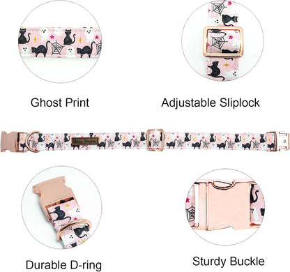 Dog Collars, Halloween Pet Collar Fall Dog Collar Ghost Print Pet Collar Durable Metal Collar Cute Boy Girl Dog Collars Adjustable Dog Collar for Large Dogs