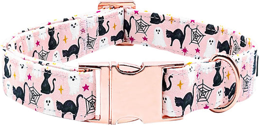 Dog Collars, Halloween Pet Collar Fall Dog Collar Ghost Print Pet Collar Durable Metal Collar Cute Boy Girl Dog Collars Adjustable Dog Collar for Large Dogs