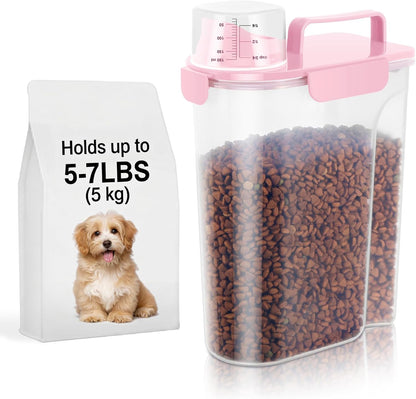 5-7Lbs Dog Cat Food Storage Container with Upgraded Large Nozzle Bpa-Free, 4 Snap Seals Plastic Pet Food Storage Containers with Handles (Light Pink, 5L-1Pack)