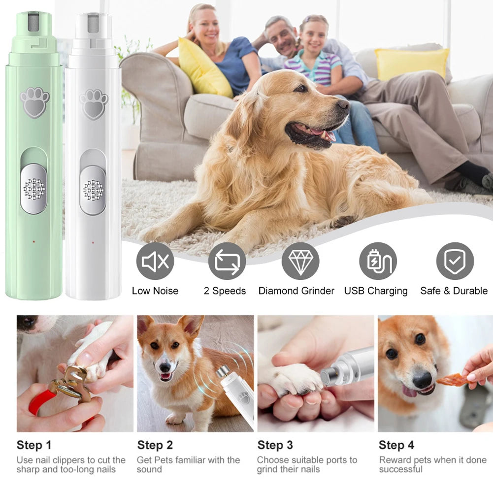 Electric Pet Nail Grinder with LED Light Cat Dog Nail Clippers USB Rechargeable Paws Nail Cutter Pet Grooming Trimmer Supplies