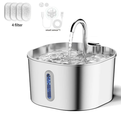 2.2L Stainless Steel Pet Water Fountain, Artesian Water Fountain for Cats, Ultra-Quiet Water Pump with Filter