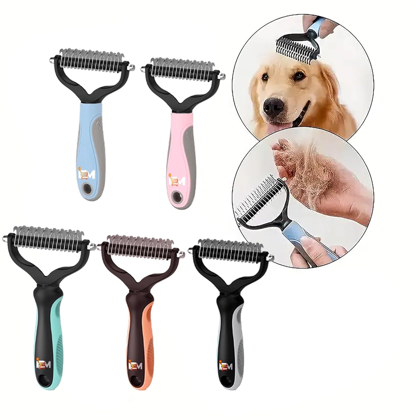 2-Sided Dematting & Deshedding Comb for Dogs & Cats – Undercoat Detangler Brush for Shedding, Matted Hair & Fur Remover Tool, Ergonomic Handle for Stress-Free Pet Grooming (Orange)