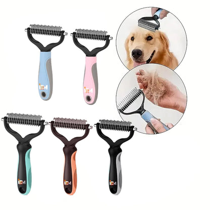2-Sided Dematting & Deshedding Comb for Dogs & Cats – Undercoat Detangler Brush for Shedding, Matted Hair & Fur Remover Tool, Ergonomic Handle for Stress-Free Pet Grooming (Orange)