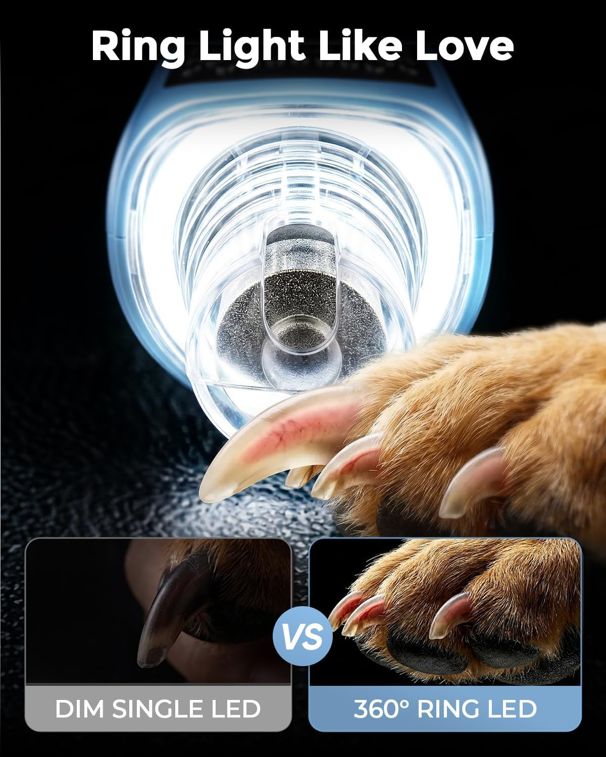 7-Speed Dog & Cat Nail Grinder with Light - Ring LED Safe to Avoid Overcut, Quiet Low Vibration & Powerful Fast, Cordless Rechargeable Toenail Trimmer for Small & Large Puppy & Breeds Paws(Blue)