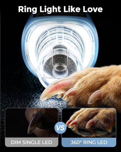 7-Speed Dog & Cat Nail Grinder with Light - Ring LED Safe to Avoid Overcut, Quiet Low Vibration & Powerful Fast, Cordless Rechargeable Toenail Trimmer for Small & Large Puppy & Breeds Paws(Blue)