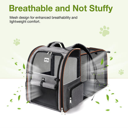 Extra Large Expandable Pet Backpack Carrier for Cats and Small Dogs Grey