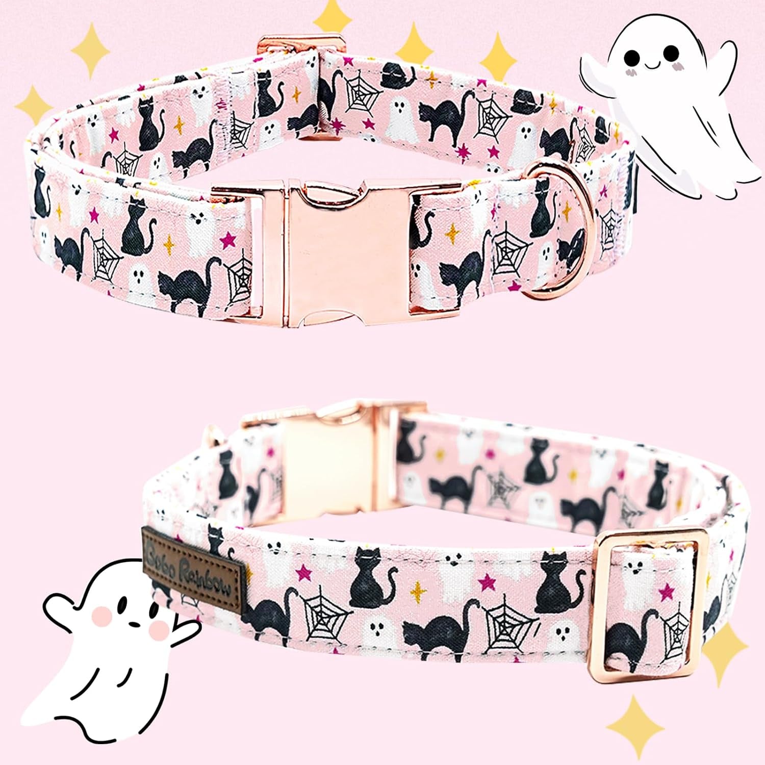 Dog Collars, Halloween Pet Collar Fall Dog Collar Ghost Print Pet Collar Durable Metal Collar Cute Boy Girl Dog Collars Adjustable Dog Collar for Large Dogs