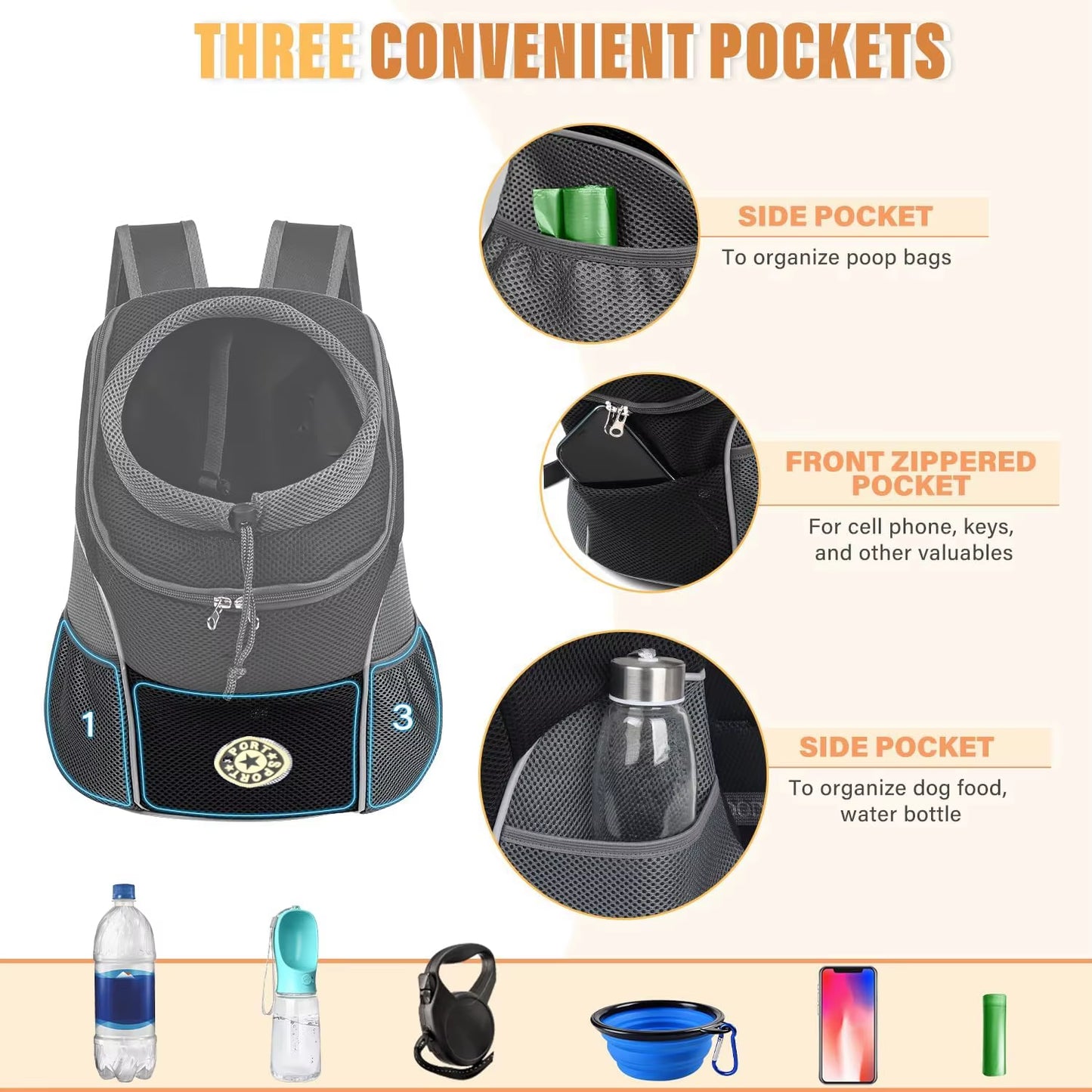 Pet Backpack Carrier for Small Dogs & Cats - Front-Folded Travel Backpack with Ventilation Mesh & Harness-Like Zipper Lock