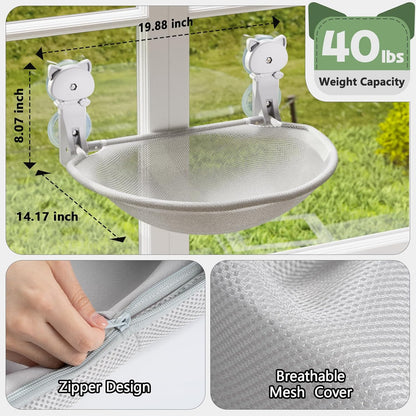 Cat Window Perch Cordless, Foldable & Stable Cat Beds- Breathable Cat Window Hammock for Overlooking, Sunbathing and Climbing - Maximum Hold up to 40Lb