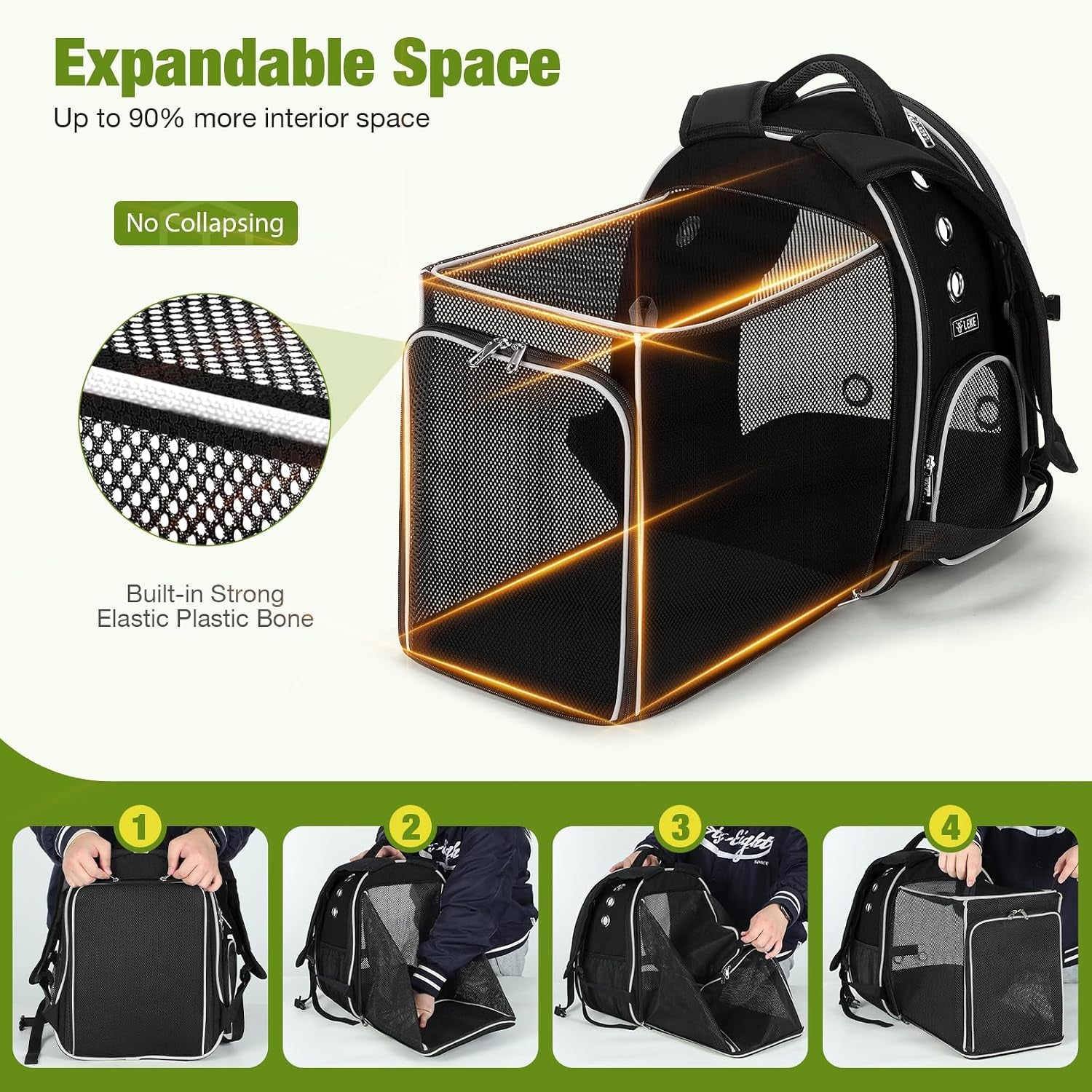 Cat Backpack Carrier, Expandable Large Space Cat Bubble Backpack for Kitty Small Dog up to 18Lbs, Transparent Pet Carrier for Travel, Hiking