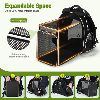 Cat Backpack Carrier, Expandable Large Space Cat Bubble Backpack for Kitty Small Dog up to 18Lbs, Transparent Pet Carrier for Travel, Hiking