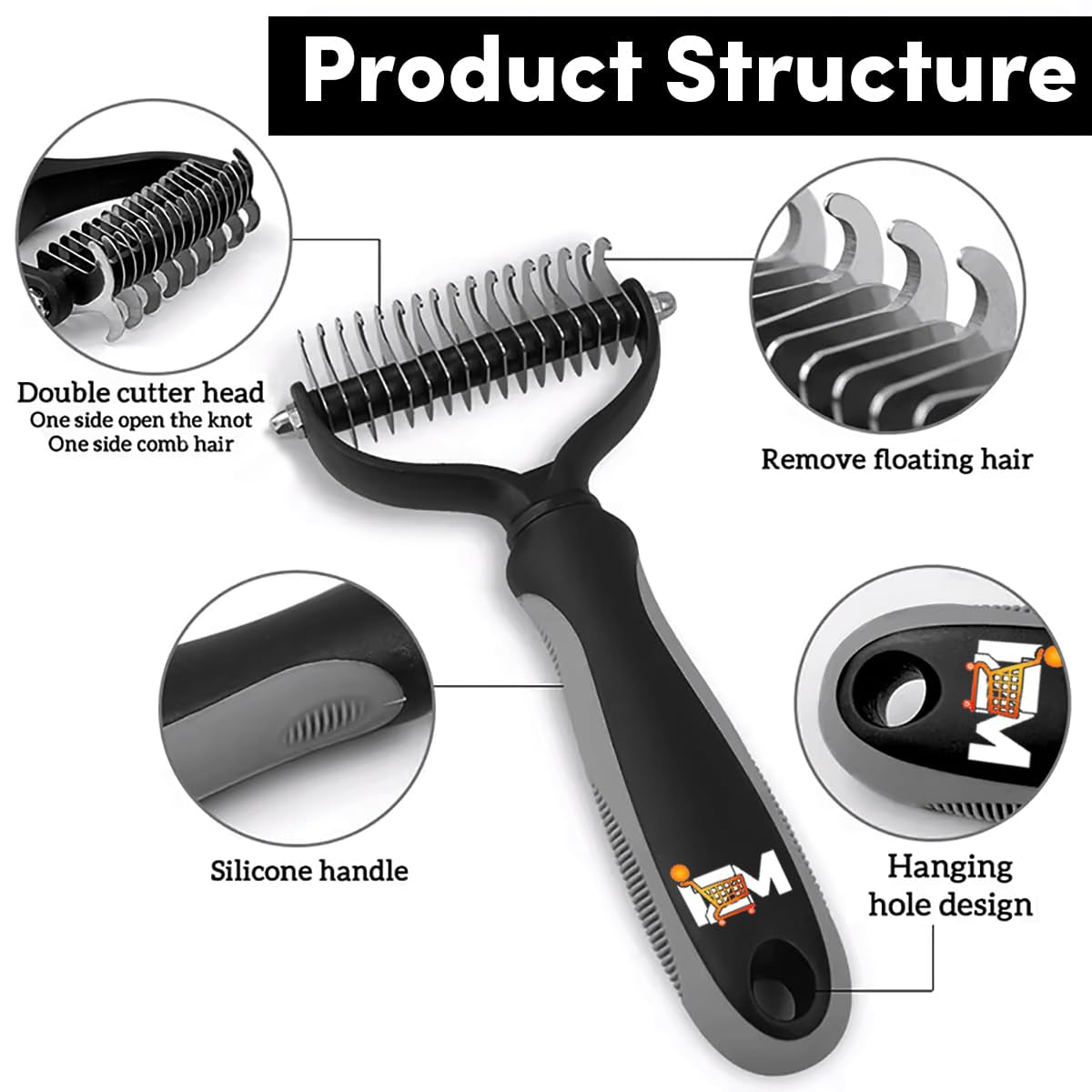 2-Sided Dematting & Deshedding Comb for Dogs & Cats – Undercoat Detangler Brush for Shedding, Matted Hair & Fur Remover Tool, Ergonomic Handle for Stress-Free Pet Grooming (Orange)