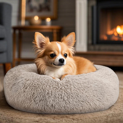 Dog & Cat Bed, 20In Cat Beds for Indoor Cats, Calming Donut Bed for Puppy and Kitten, Washable round Fluffy Pet Bed for Small Medium Dogs and Cats (Brown)