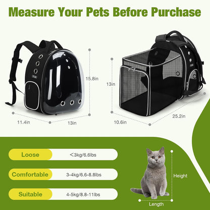 Cat Backpack Carrier, Expandable Large Space Cat Bubble Backpack for Kitty Small Dog up to 18Lbs, Transparent Pet Carrier for Travel, Hiking