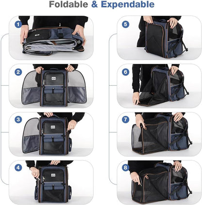 Large Cat Backpack Carrier Expandable Pet Carrier Backpack for Small Dogs Medium Cats Fit up to 18 Lbs, Dog Backpack Carrier, Foldable Puppy Backpack Carrier for Travel, Hiking,Blue