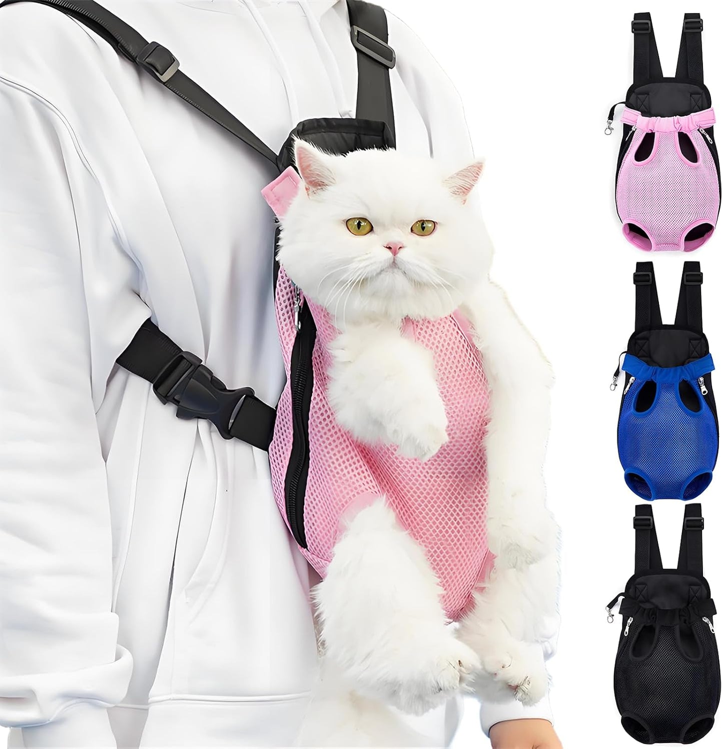 Pet Carrier Backpack, Adjustable Pet Front Carriers for Small Medium Dogs Cats 5-18 Lbs, Legs Out, Dog Cat Carrier Backpack for Hiking,Camping,Traveling,Cycling (Pink, Medium（Fit:5-10Lb）)