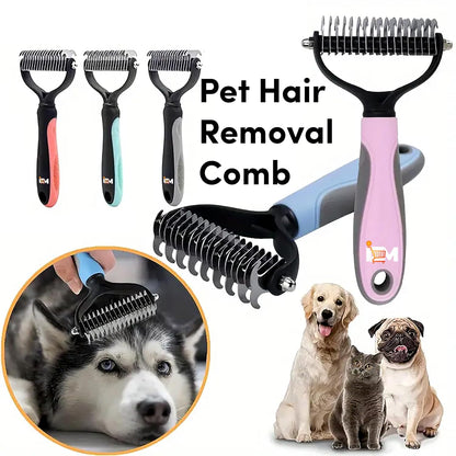 2-Sided Dematting & Deshedding Comb for Dogs & Cats – Undercoat Detangler Brush for Shedding, Matted Hair & Fur Remover Tool, Ergonomic Handle for Stress-Free Pet Grooming (Orange)