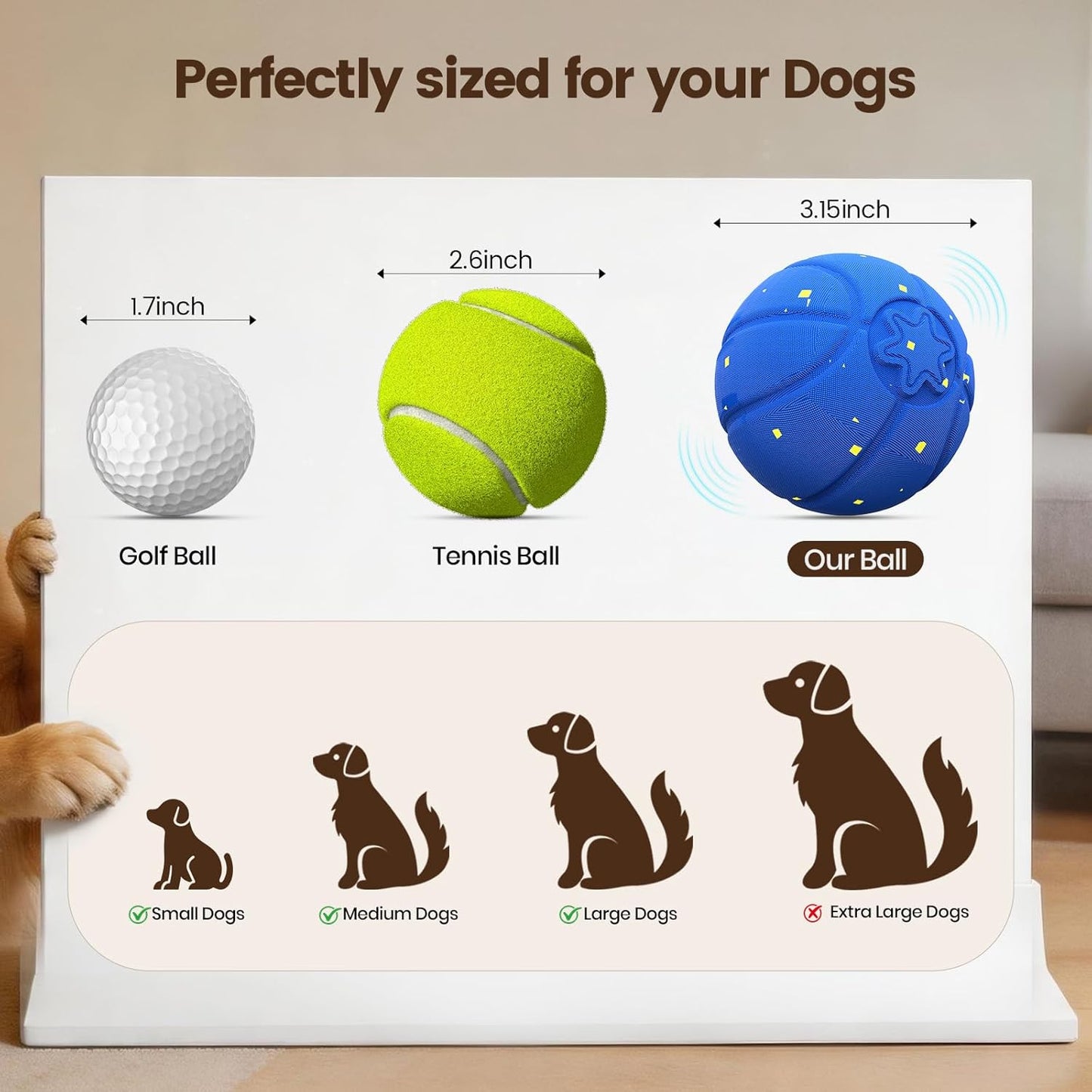 Interactive Dog Ball, Automatic Rolling Dog Toys with 3 Play Modes, E-TPU Material Dog Balls, IP65 Waterproof Interactive Dog Toys for Medium Dogs(Blue)