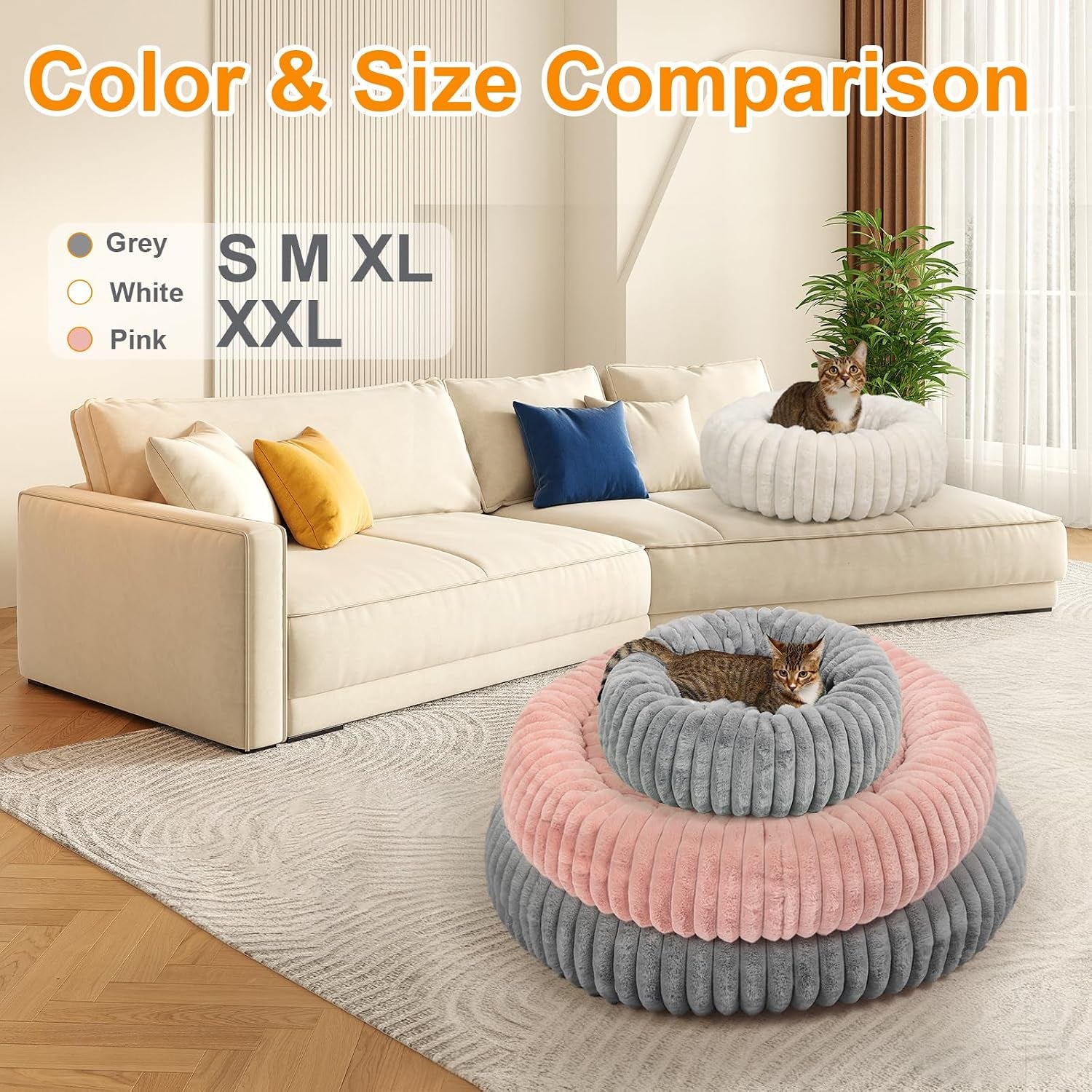 Washable Small Cat Dog Bed,Calming anti Anxiety round Donut Dog Bed,Cute Kitten Cat Beds for Indoor Cats,Fluffy Puppy Dogs Beds for Small Dogs, Anti-Slip Comfort Pet Bed(Grey,S)