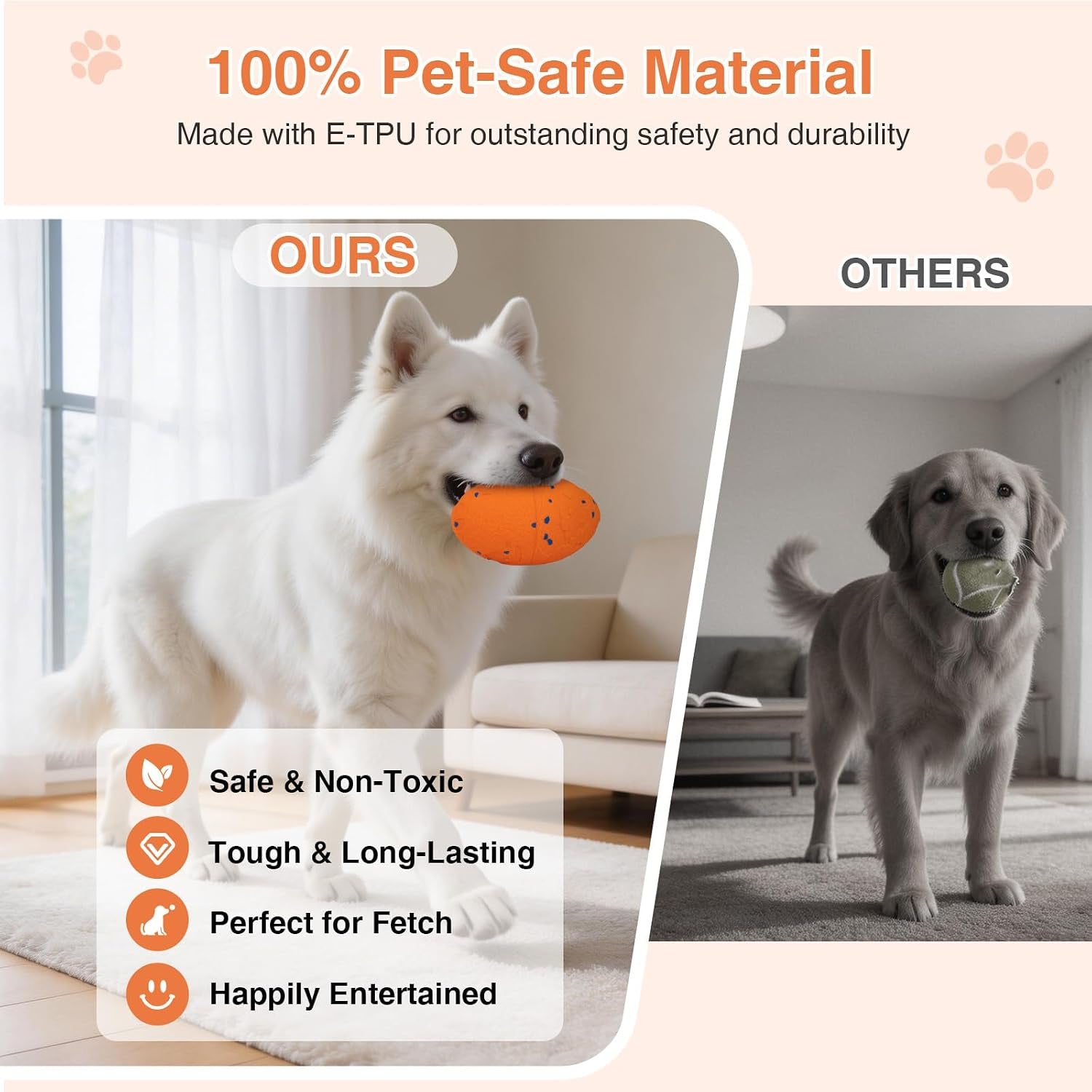 Interactive Dog Toy, Pet Ball Toys Automatic Moving Bouncing and Rotating, Solid E-TPU Material, IPX7 Waterproof Active Rolling Balls for Small, Medium and Large Dogs(Vorange)