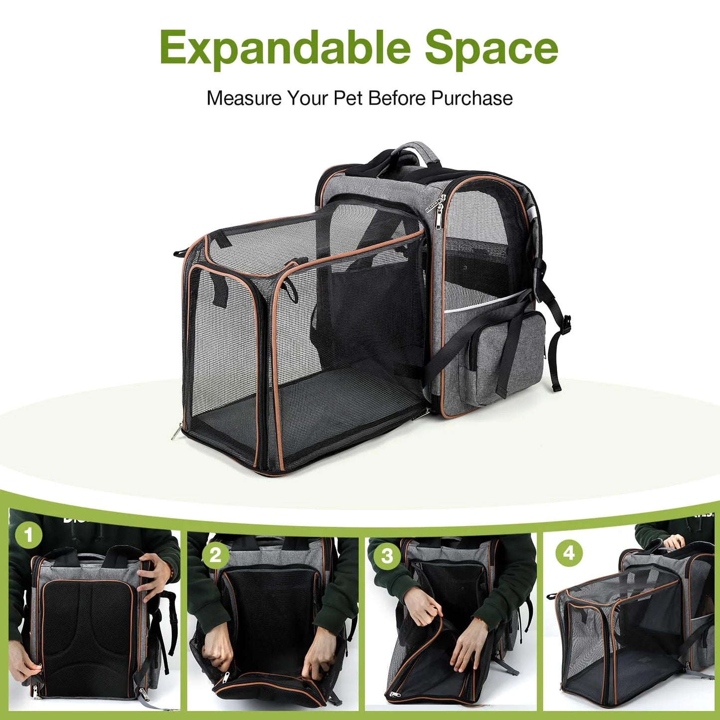 Extra Large Expandable Pet Backpack Carrier for Cats and Small Dogs Grey