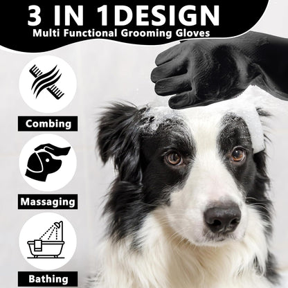 Pet Grooming Gloves—Dog Washing Gloves with High-Density Teeth, Dog Bath Scrubber with Enhanced Five Finger Design, Silicone Gloves for Dogs and Cats Bathing, Massage (Dark)