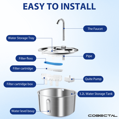 304 Stainless Steel Pet Water Fountain, 3.2L Automatic Electric Drinking Bowl for Cats and Dogs